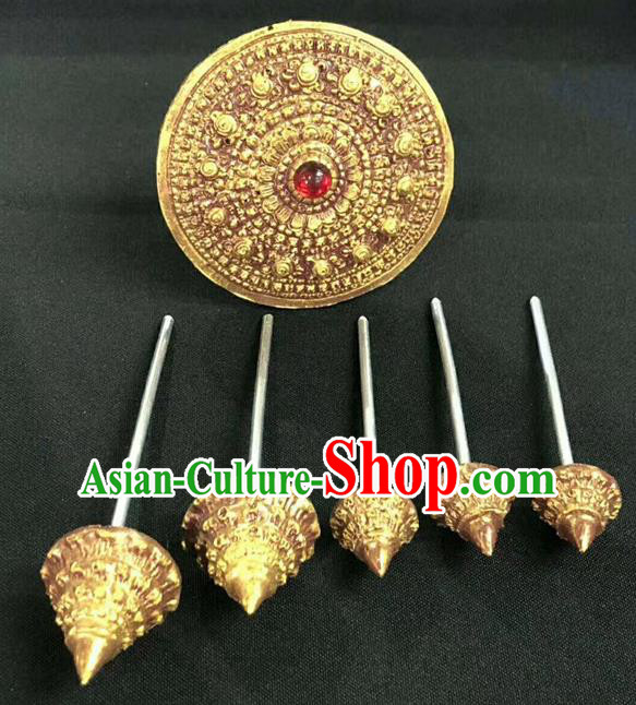 Handmade Chinese Dai Nationality Traditional Headpieces Yunnan Minority Folk Dance Hairpins Ethnic Wedding Hair Accessories