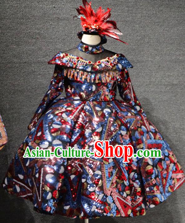 Top Christmas Baroque Evening Wear Children Performance Clothing Girl Compere Formal Garment Catwalks Sequins Full Dress