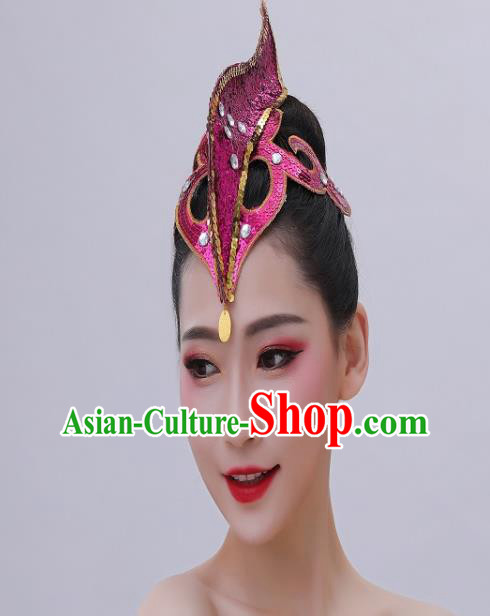 Chinese Handmade Ethnic Peacock Dance Headpiece Dai Nationality Folk Dance Rosy Hair Crown Yunnan Minority Performance Headwear