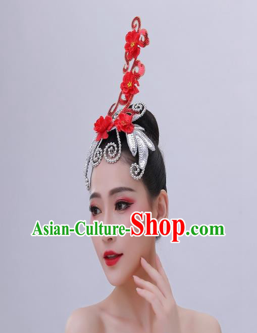 Chinese Folk Dance Red Plum Headpiece Yangko Dance Hair Accessories Handmade Fan Dance Performance Hair Crown