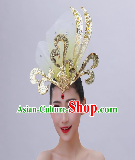 Chinese Opening Dance Hair Crown Woman Group Dance Golden Sequins Headpiece Classical Dance Hair Accessories