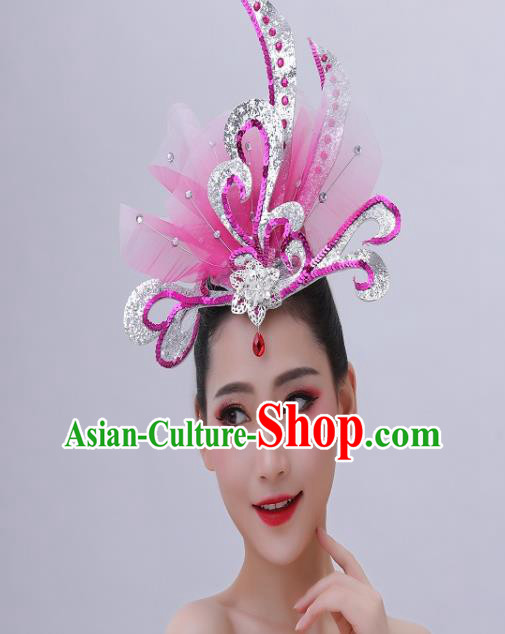 Chinese Woman Group Dance Purple Sequins Headpiece Opening Dance Hair Accessories Classical Dance Hair Crown