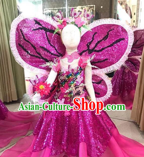 Top Christmas Evening Wear Children Performance Clothing Girl Compere Formal Garment Catwalks Rosy Trailing Full Dress