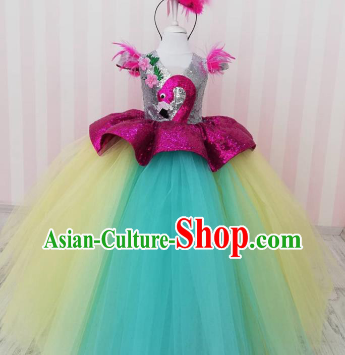 Top Catwalks Flamingo Veil Dress Christmas Princess Evening Wear Children Performance Clothing Girl Stage Show Formal Garment