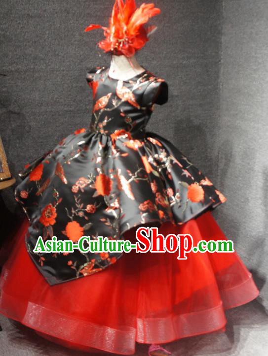 Top Children Compere Clothing Girl Stage Show Formal Garment Catwalks Red Veil Dress Christmas Princess Evening Wear