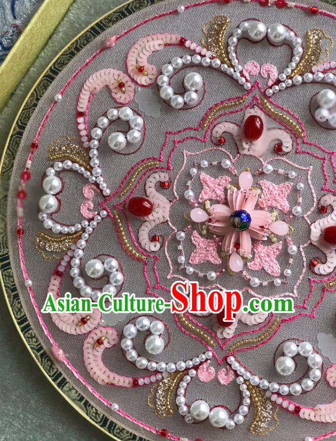 China Wedding Circular Fan Traditional Bride Pink Palace Fan Handmade Hanfu Fans