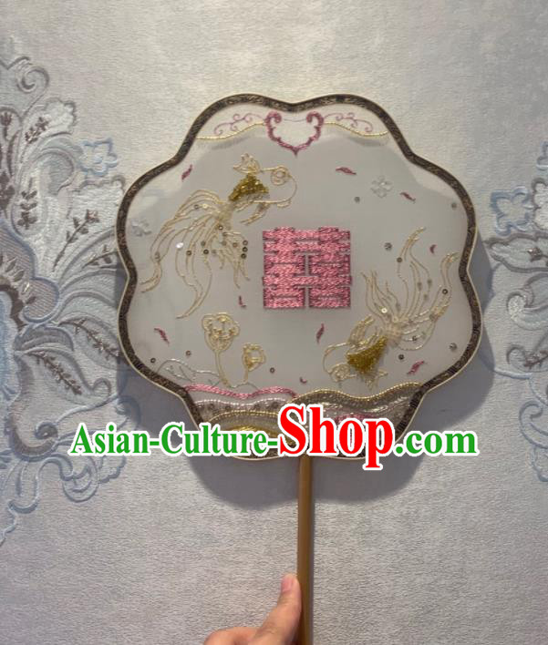 China Wedding Embroidered Goldfish Fan Traditional Bride White Silk Palace Fan Handmade Hanfu Dance Fans
