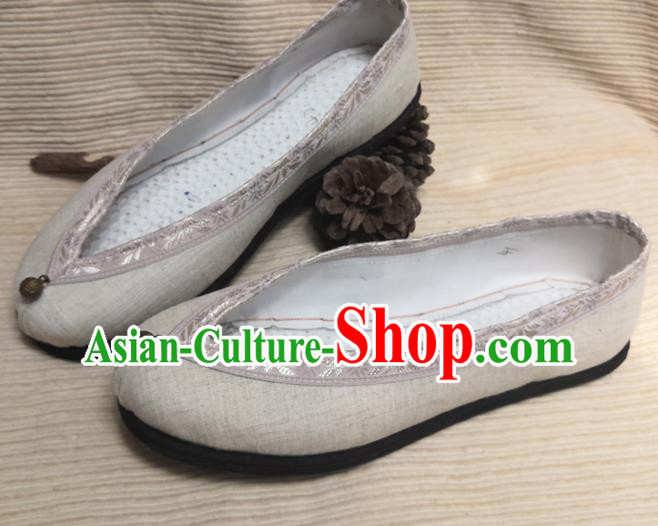 Handmade China Ethnic Folk Dance Shoes National Woman Shoes Yunnan Gray Flax Shoes