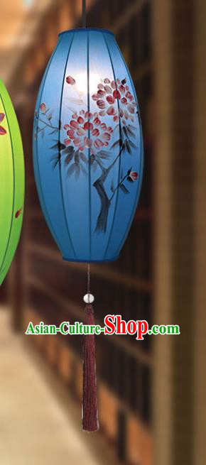 China Hand Painting Flowers Lantern Classical Blue Cloth Lamp Traditional Festival Hanging Lanterns