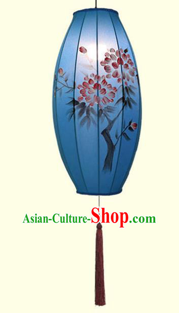 China Hand Painting Flowers Lantern Classical Blue Cloth Lamp Traditional Festival Hanging Lanterns