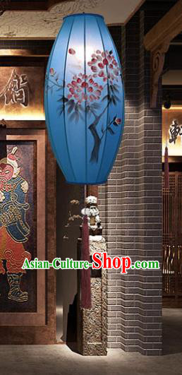 China Hand Painting Flowers Lantern Classical Blue Cloth Lamp Traditional Festival Hanging Lanterns