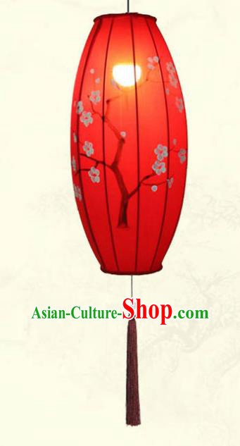 China Classical Red Cloth Lamp Traditional Festival Hanging Lanterns Hand Painting Plum Blossom Lantern