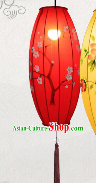 China Classical Red Cloth Lamp Traditional Festival Hanging Lanterns Hand Painting Plum Blossom Lantern