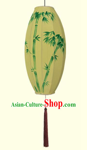China Traditional Festival Hanging Lanterns Hand Painting Bamboo Lantern Classical Yellow Cloth Lamp