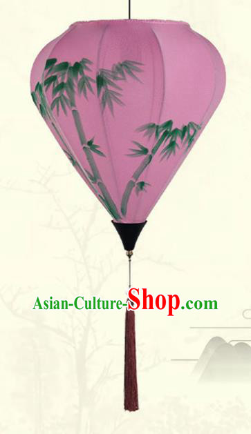 China Traditional New Year Hanging Lanterns Handmade Painting Bamboo Lantern Classical Pink Cloth Diamond Lamp