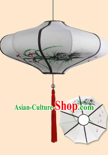 China Handmade Printing Orchids Lantern Classical White Cloth Hanging Lotus Lamp Traditional Festival Palace Lanterns