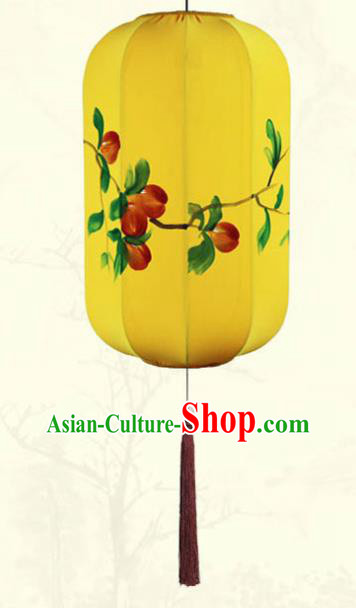 China Handmade Painting Lantern Classical Yellow Cloth Hanging Lamp Traditional New Year Wax Gourd Lanterns