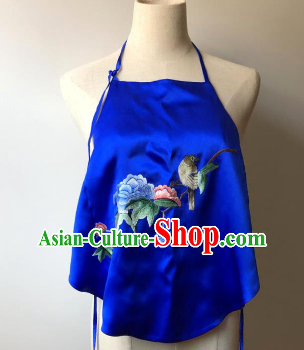 Chinese National Woman Undergarment Traditional Cheongsam Royalblue Silk Bellyband Clothing Suzhou Embroidered Peony Stomachers