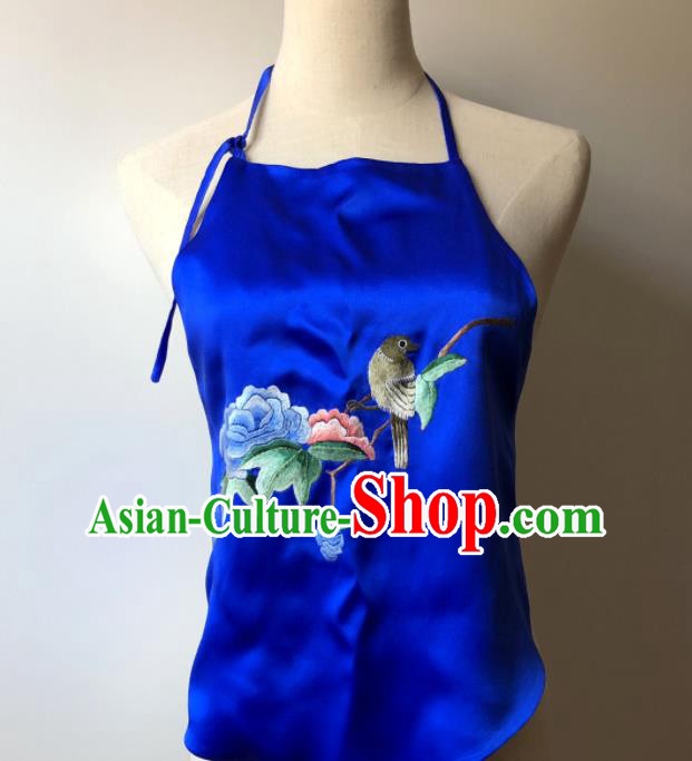 Chinese National Woman Undergarment Traditional Cheongsam Royalblue Silk Bellyband Clothing Suzhou Embroidered Peony Stomachers