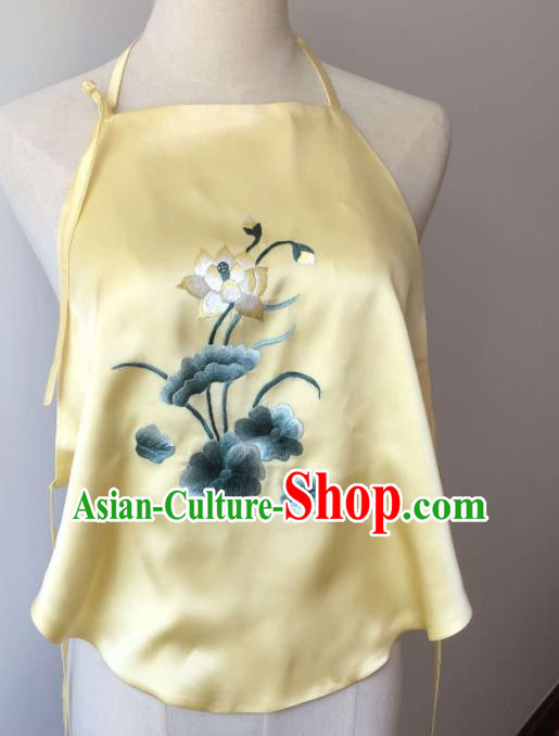 Chinese Suzhou Embroidered Lotus Stomachers National Woman Undergarment Traditional Cheongsam Yellow Silk Bellyband Clothing