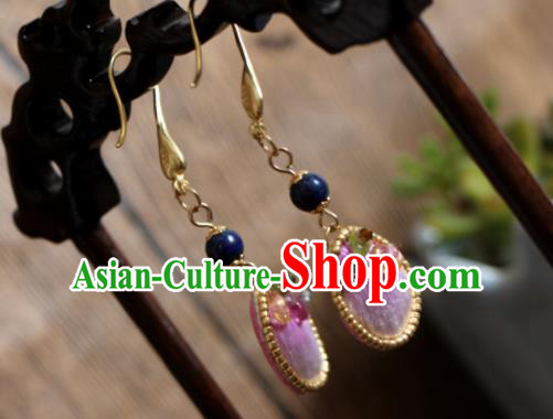 China Handmade Cheongsam Ear Accessories Suzhou Embroidered Pink Earrings National Woman Ear Jewelry