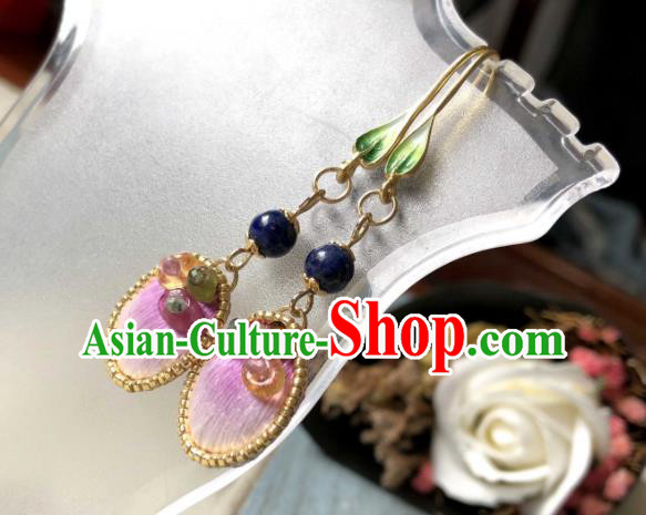 China Handmade Cheongsam Ear Accessories Suzhou Embroidered Pink Earrings National Woman Ear Jewelry
