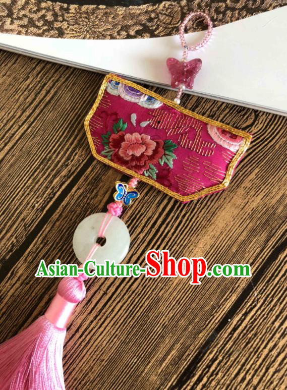 Handmade China Classical Hanfu Brooch Accessories Suzhou Embroidered Peony Tassel Pendant