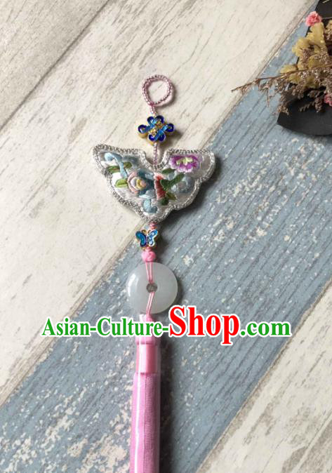 Handmade China Suzhou Embroidered Butterfly Belt Pendant Classical Hanfu Pink Tassel Waist Accessories