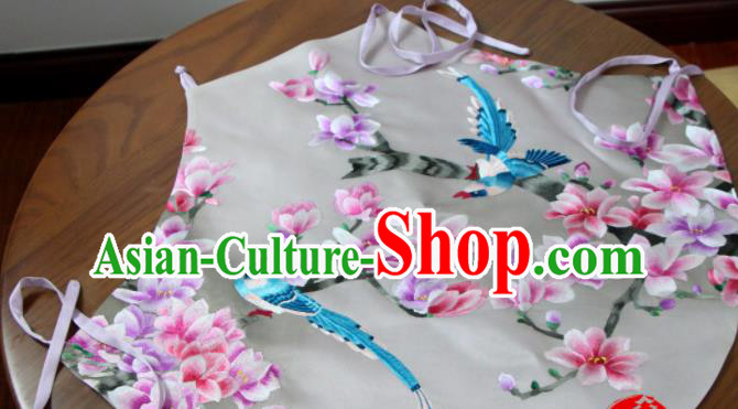 Chinese National Woman Undergarment Suzhou Embroidered Mangnolia Bellyband Traditional White Silk Stomachers