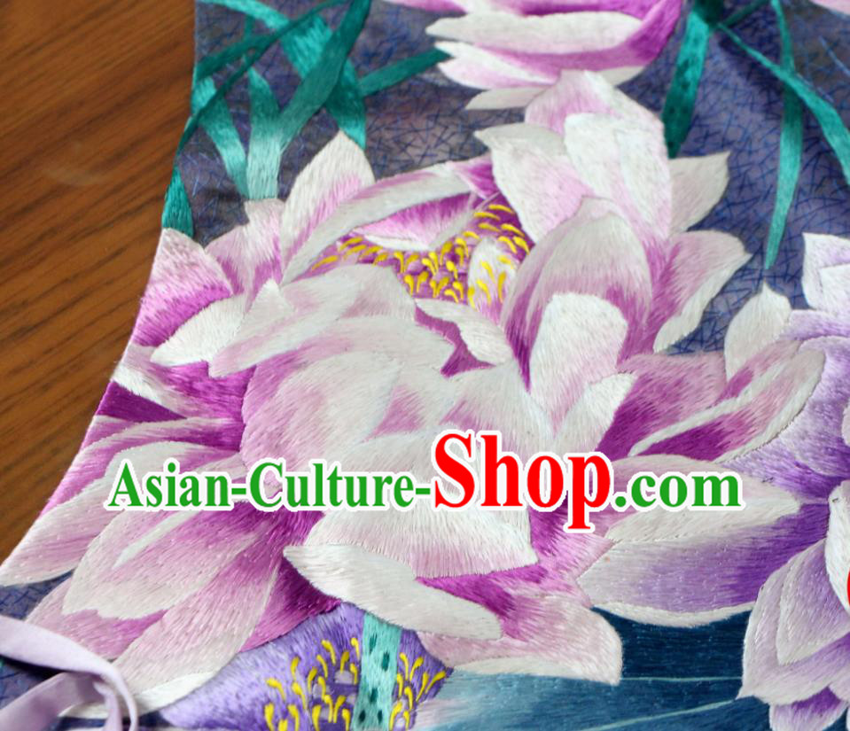 Chinese National Woman Undergarment Suzhou Embroidered Lotus Bellyband Traditional Purple Silk Stomachers Clothing