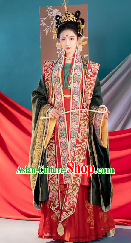 China Traditional Song Dynasty Wedding Historical Garments Clothing Ancient Empress Embroidered Hanfu Dress Costumes Complete Set