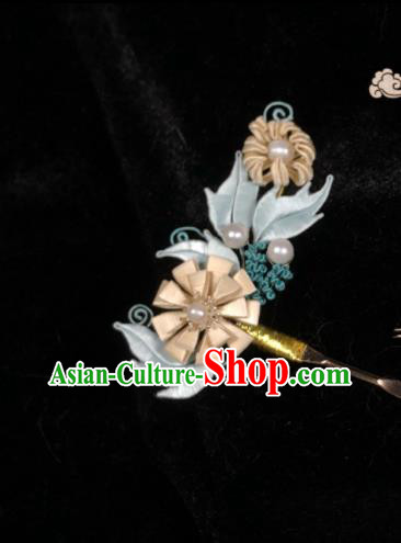 China Handmade Silk Chrysanthemum Hairpin Traditional Hanfu Hair Accessories Ancient Young Lady Hair Stick
