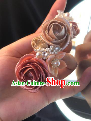 China Handmade Silk Rose Flowers Hairpin Traditional Hanfu Hair Accessories Ancient Princess Shell Hair Stick