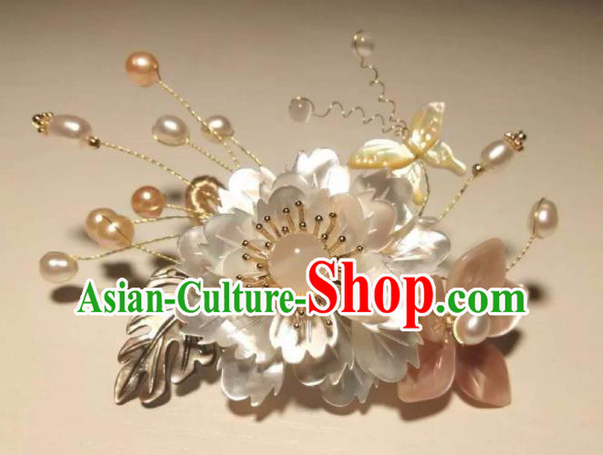 China Handmade Hairpin Traditional Hanfu Hair Accessories Ancient Princess Shell Peony Butterfly Hair Stick