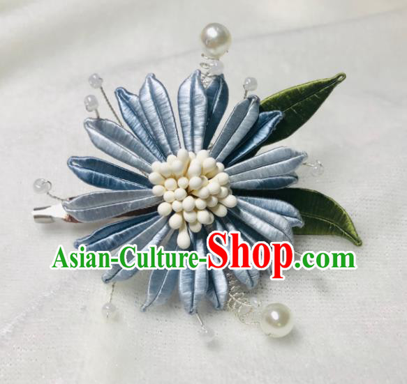 Chinese Handmade Blue Silk Cornflower Brooch Traditional Cheongsam Breastpin Accessories