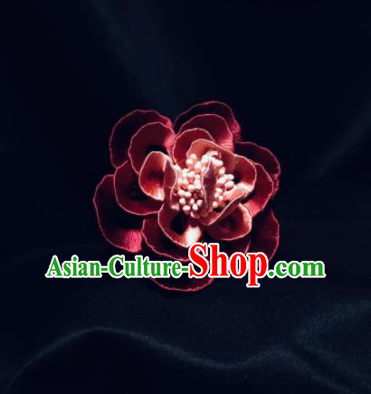 China Handmade Red Peony Hairpin Traditional Tang Dynasty Hanfu Headpiece Ancient Court Empress Hair Stick