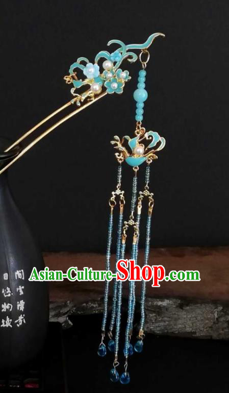 Chinese Handmade Beads Tassel Hairpin Traditional Ming Dynasty Hair Accessories Ancient Noble Lady Hair Clip