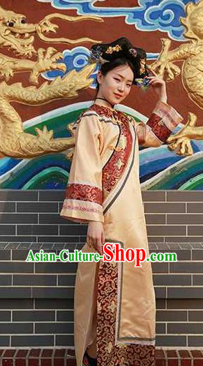 Chinese Drama Story of Yanxi Palace Garment Costumes Qing Dynasty Imperial Concubine Clothing Ancient Manchu Lady Yellow Qipao Dress