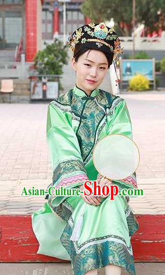 Chinese Ancient Court Woman Green Dress Drama Empresses in the Palace Garment Costumes Qing Dynasty Imperial Consort Clothing