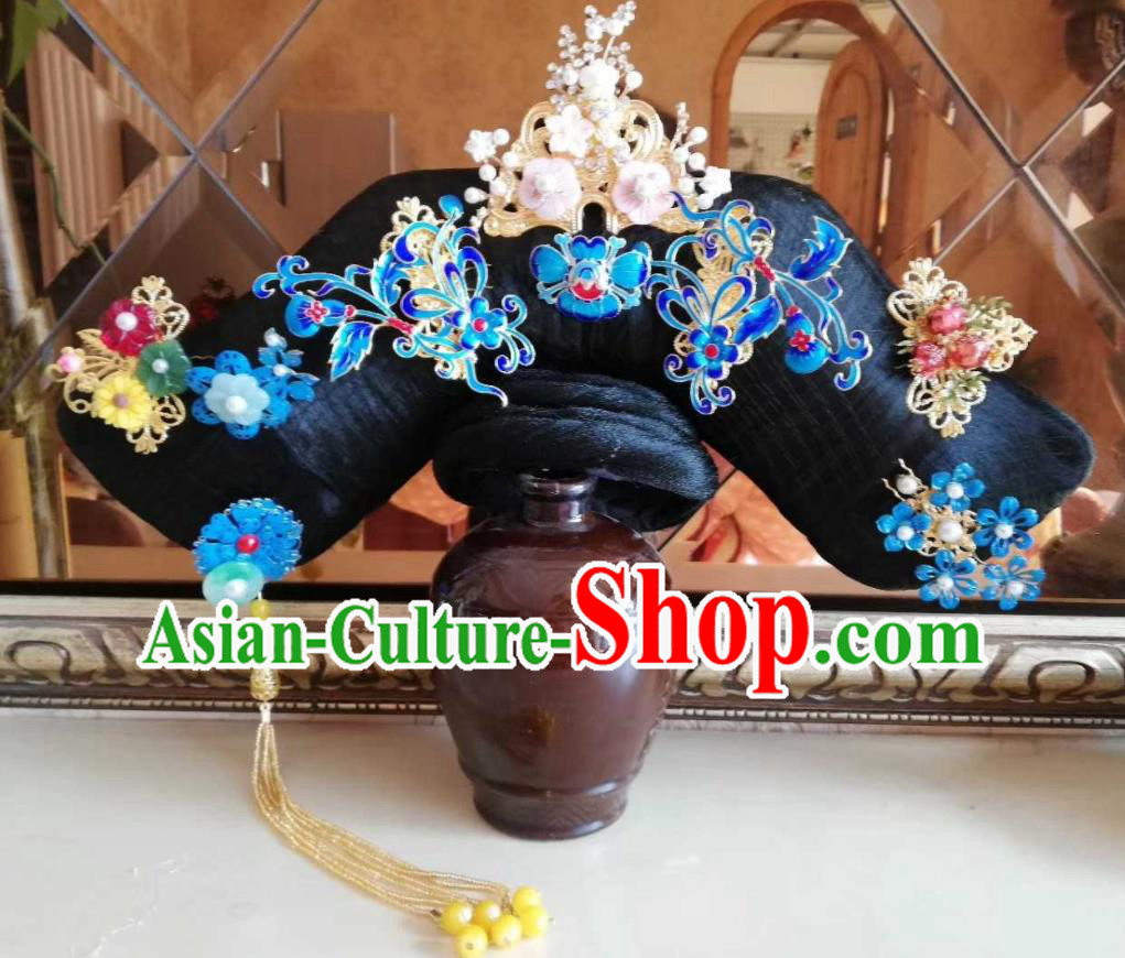 China Handmade Qing Dynasty Imperial Consort Hair Crown Traditional Empresses in the Palace Court Headdress Ancient Court Woman Hat Headwear