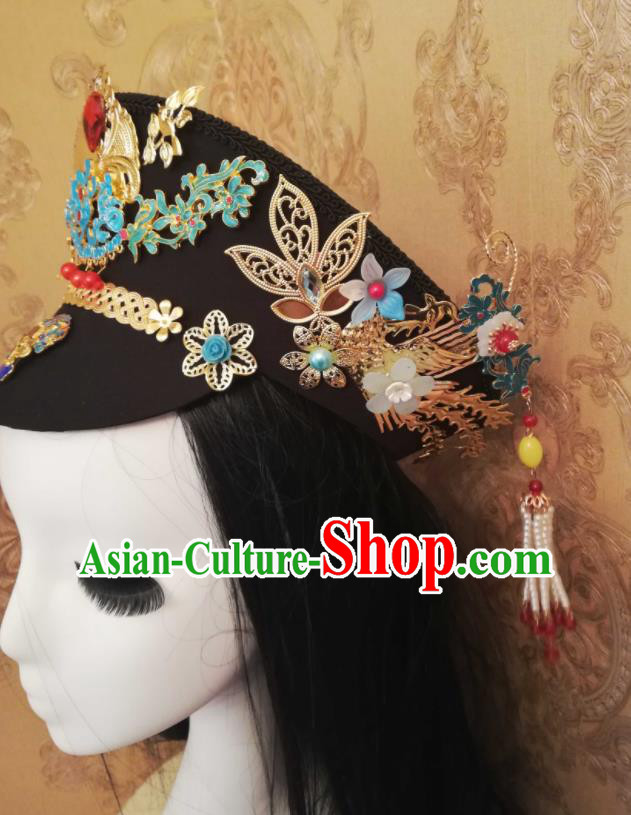 China Handmade Qing Dynasty Manchu Woman Hair Crown Traditional Empresses in the Palace Court Headdress Ancient Imperial Consort Zhen Huan Hat Headwear
