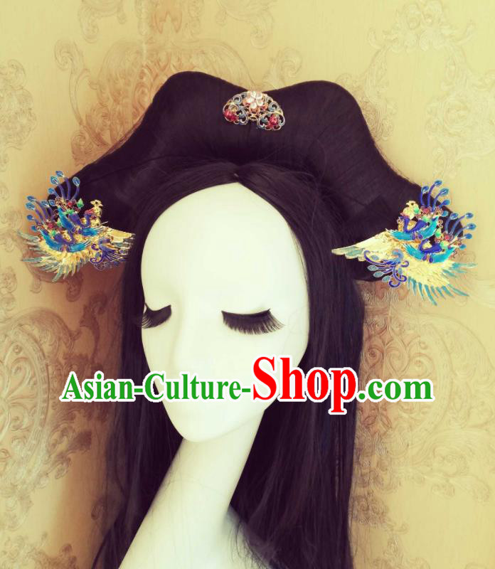 Chinese Handmade Cloisonne Phoenix Hairpins Traditional Qing Dynasty Court Hair Accessories Ancient Imperial Consort Hair Stick