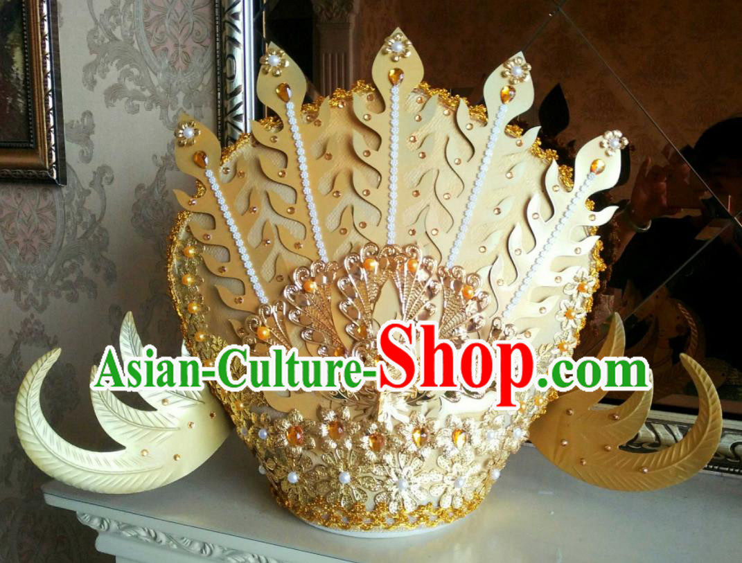 China Cosplay Queen Deluxe Golden Phoenix Hair Crown Cheongsam Show Hair Accessories Catwalks Performance Headwear