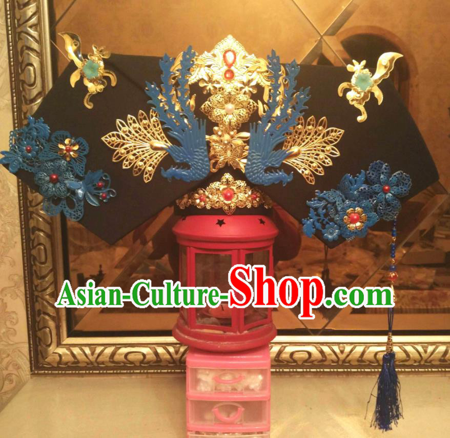 China Handmade Qing Dynasty Manchu Woman Hair Crown Traditional Drama Empresses in the Palace Headwear Ancient Imperial Consort Great Wing Hat