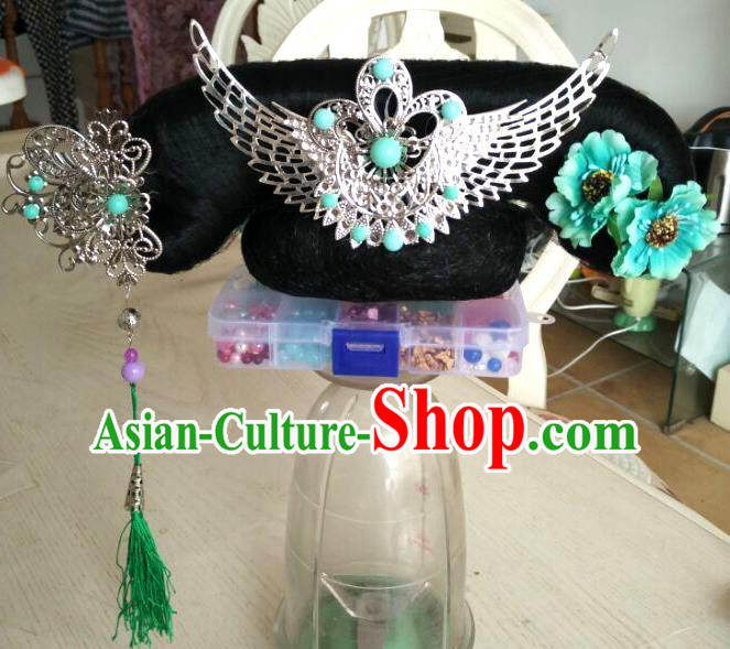 Chinese Qing Dynasty Palace Lady Wigs and Hair Accessories Ancient Manchu Princess Hairpieces
