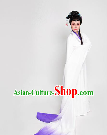 Chinese Beijing Opera Hua Tan Garment Costume Opera Stage Performance Clothing Ancient Princess White Water Sleeve Dress