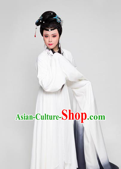 Chinese Ancient Princess White Water Sleeve Dress Beijing Opera Hua Tan Garment Costume Yue Opera Actress Performance Clothing