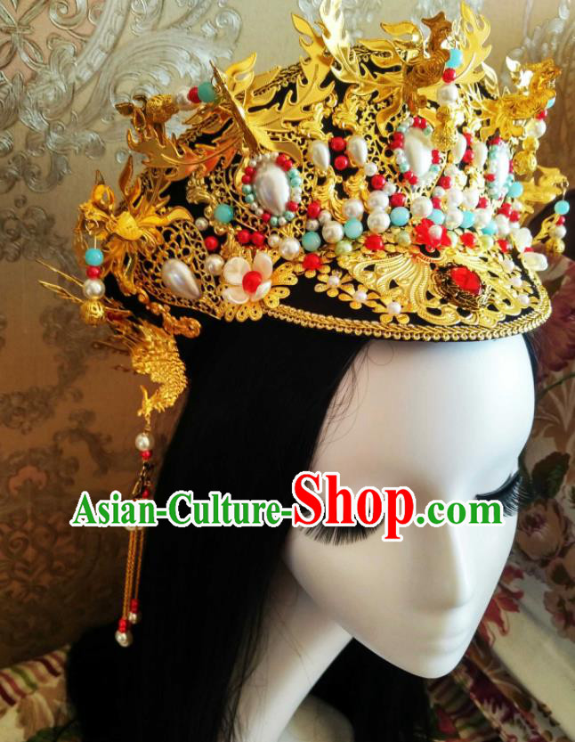 China Traditional Ruyi Royal Love in the Palace Court Headwear Ancient Imperial Consort Hat Handmade Qing Dynasty Empress Hair Crown
