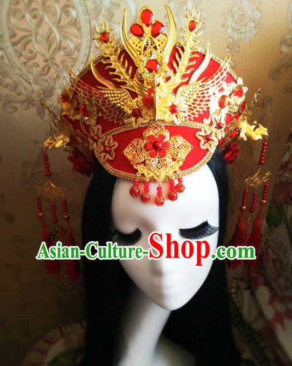 China Handmade Qing Dynasty Empress Hair Crown Traditional Ruyi Royal Love in the Palace Court Headwear Ancient Imperial Consort Red Hat