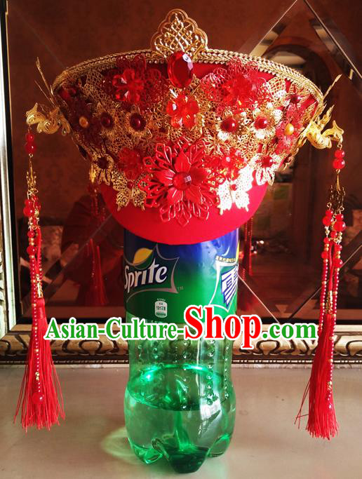 China Handmade Qing Dynasty Wedding Red Hair Crown Traditional The Legend of Xiaozhuang Court Headwear Ancient Empress Hat
